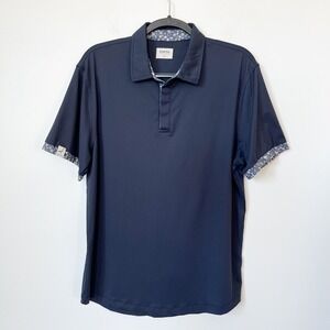 Mantra Mens Golf Performance Polo Shirt Navy Blue Floral Trim Large